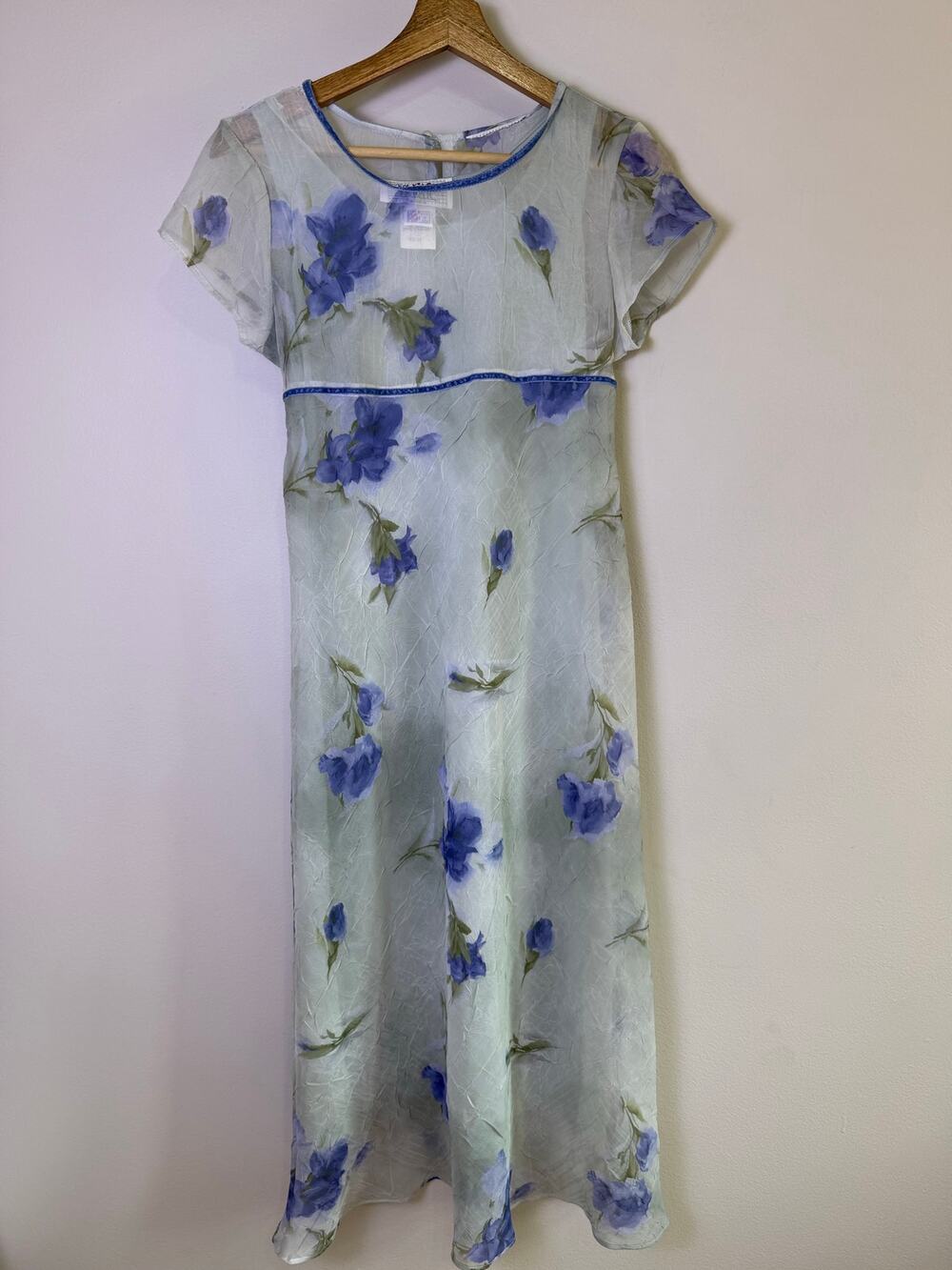 Just Kidding by La Belle Vintage Girls Size 14 Blue Floral Sheer Overlay Dress